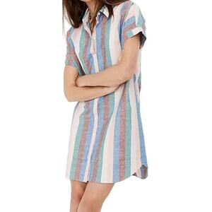Madewell Central Shirt Dress Flagstaff Stripe Button Down Mini Linen XXS NWT